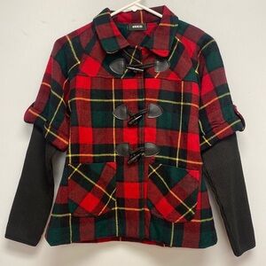 UniKid Girls Plaid Toggle Closure Jacket with Sweater Arms